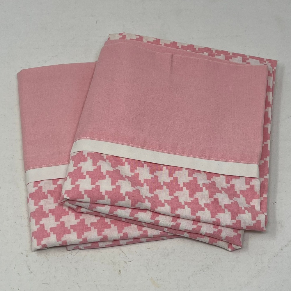 Vintage Pacific Pink White Houndstooth Standard Pillowcase Set 2pc USA Muslin